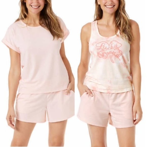 Lucky Brand Women's 3Pieces Tee Tank & Shorts Pajama Set Light Pink Small NWT - Picture 1 of 3